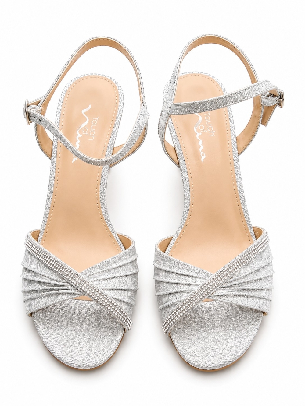 Touch of Nina Silver Sparkle Crystal-Strap Slingback Heels